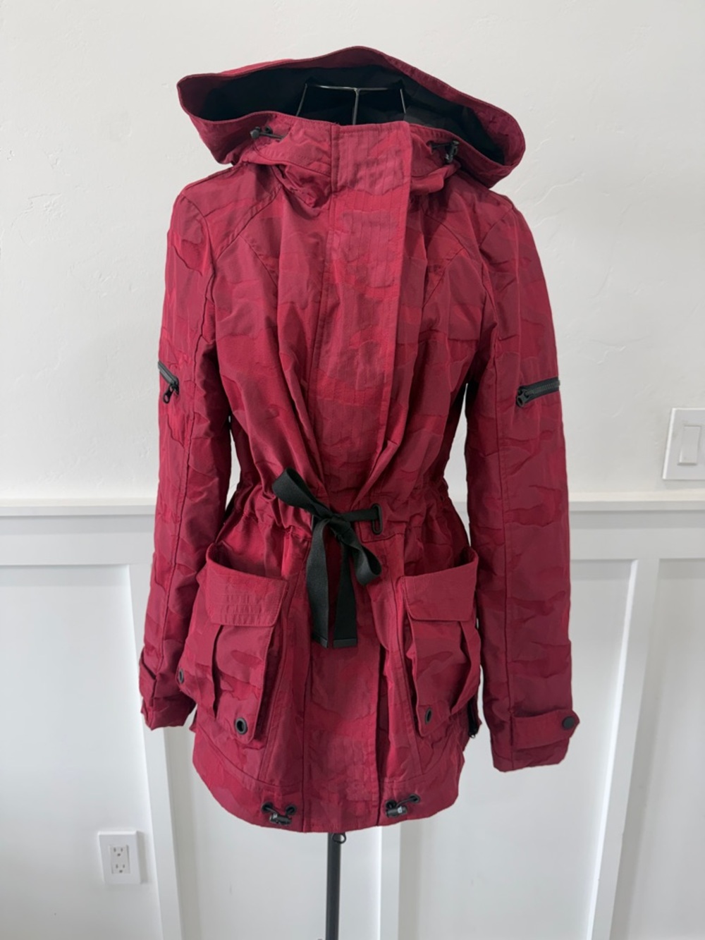 Women's Red Hooded Utility Jacket